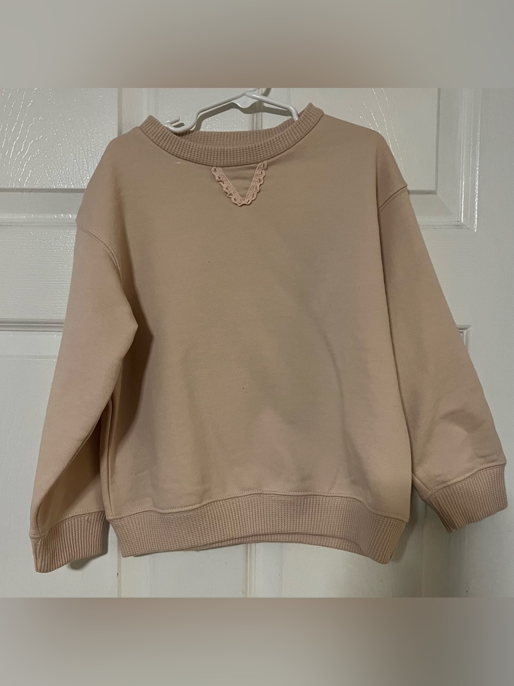 Zara Beige Little Girl Crewneck Sweater with Lace Trim